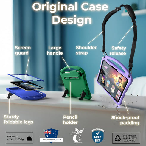 Bam Bino Space Suit Kids Case for iPad Pro 12.9" (2018-2022) Models, Screen Guard, Handle, Shoulder Strap, Cosmic Black