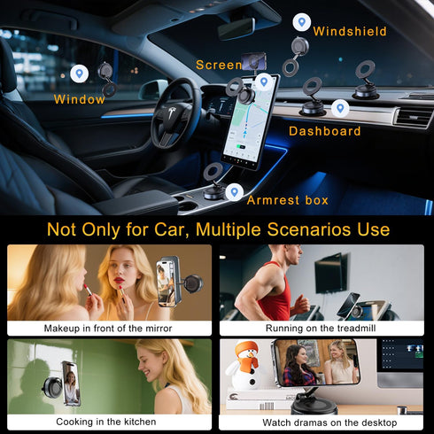 Jkoailiwi 98LBS 360 17 for MagSafe Car Mount, Vacuum Suction Cup Phone Holder for Car Dashboard, Windshield, Gym