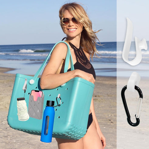 Silicone Phone Holder for Bogg Bags, Gray with 2 Hooks & 2 Carabiners, Soft Insert Case Cell Phone Holder for Tote Bag