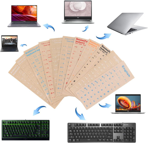 2 Pack Universal Russian Keyboard Stickers Transparent Background, Transparent Background with Blue Lettering