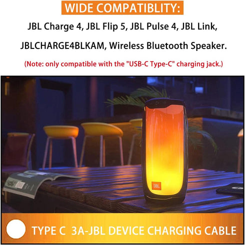 Fast Charger Charging Cable Cord for JBL Charge 4, Charge 5, JBL Flip 5, Flip 6, JBL Pulse 4, Clip 4, JRPOP, Endurance
