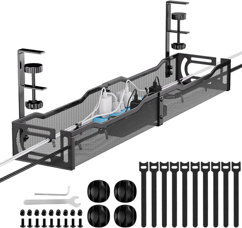 Mzmaxy Cable Management, 25'' Cable Management Under Desk No Drill, Metal Cord Organizer