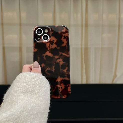 Tortoise Shell Retro Phone Case for iPhone 14 Pro, Chic Amber Brown Leopard Stylish Classic Soft Slim Cover