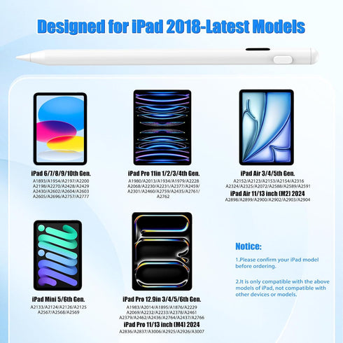 TiMOVO Stylus Pen for iPad, Apple Pencil USB C Fast Charge, Palm Rejection for 2018-2024 Apple iPad Pro 13/12.9/11'', iPad 10/9/8/7/6th Gen, iPad Air 11&13 inch (M2) /6/5/4/3th, iPad Mini 5/6th