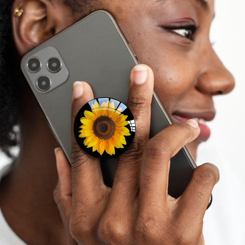 Ksadiye Translucent Clear Phone Grip with Expanding Kickstand,Cell Phone Collapsible Stand Sunflower Flower Design
