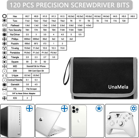 Precision Screwdriver Set, Unamela 139 in 1 Computer Repair Tool Kit with 120 Bits, Magnetic Electronic Screwdriver Kit Compatible for Laptop, PC, MacBook, iPhone, Tablet, PS4, Xbox, Game Console by UnaMela