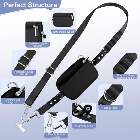 Uiwkow 3-in-1 Clip and Go Strap for Phone with Wallet Crossbody, Detachable Zippered RFID Wristlet WalletAdjustable