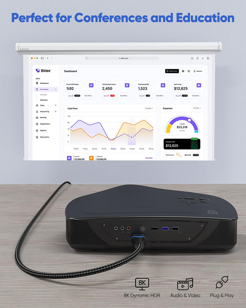 8K 15 2.1 15 48Gbps (8K@60Hz, 4K@120Hz, 2K,eARC,HDCP2.3,Dynamic PS5/HDTV/Monitor/Projector/Gaming/SoundBar Long HDMI