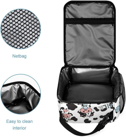 100% BLUE COLLAR Backpack Set Daypack Set Backpack Laptop Milk Cow Print Bookbag with Lunch Bag & Storage Bag