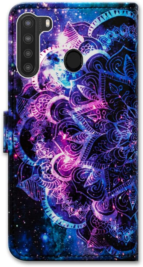 Case for Galaxy A21 - Purple Mandala Galaxy Sky Leather Flip Wallet Cover with Card Slot Holder