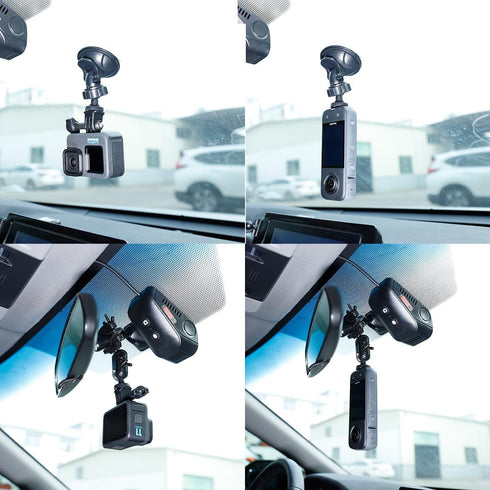 PellKing Dash GoPro Mount Rear View Mirror Holder Suction Cup Kit with Compatible with Insta360 X4/X3,One R,Rs,GoPro 11,10,9,8,7,6,5 etc and Other Action Cameras