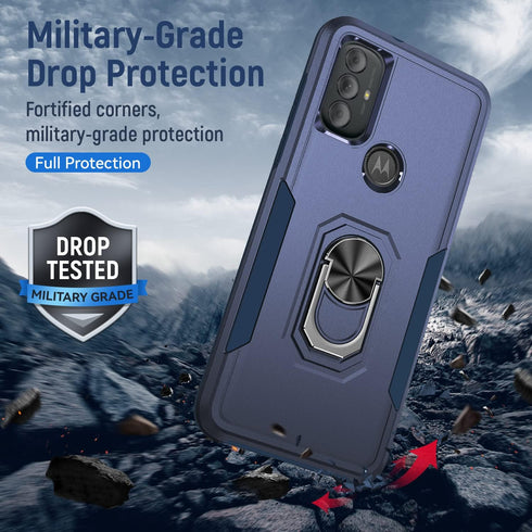 Rugged Protective Case for Moto G Power 2022 & G Pure, Military Grade with Kickstand, Magnetic Ring, Navy