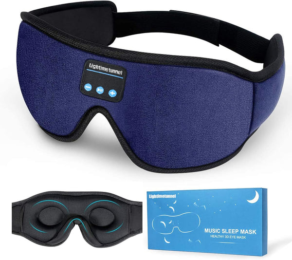 Sleep Headphones, 3D Bluetooth Sleep Mask, LIGHTIMETUNNEL Washable with Ultra Thin Stereo Speakers, Blue Color
