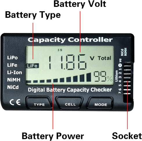 Battery Tester Digital Capacity Checker for LiPo/Life/Li-ion/NiCd/NiMH Battery Packs