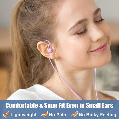 Sport Headphones Wired Over Ear in-Ear Earbuds for Kids Women Small Ears Comfortable, Earhook Earphones for Running Gym Workout, Wrap Around Ear Buds w Microphone & Case for Cell Phones Pink
