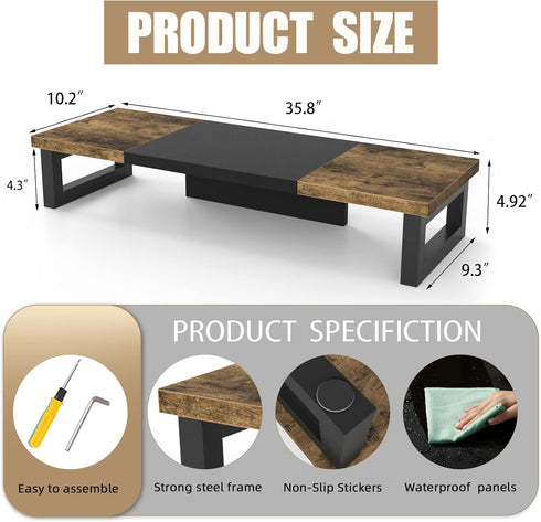 WESTREE Dual Monitor Stand Riser, Wood and Steel Monitor Stand for 2 Monitors, Multi-Purpose Desktop Storage Stand