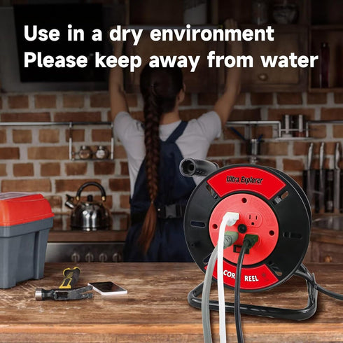 Extension Cord Storage Reel with 4-Grounded Outlets - Heavy Duty Open Cord Reel for 12/3 14/3 16/3 Power Cords