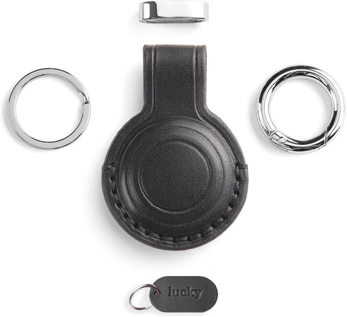 Genuine Leather AirTag Holder Keychain, Compatible with Apple AirTag, Secure Hidden Case (Black)