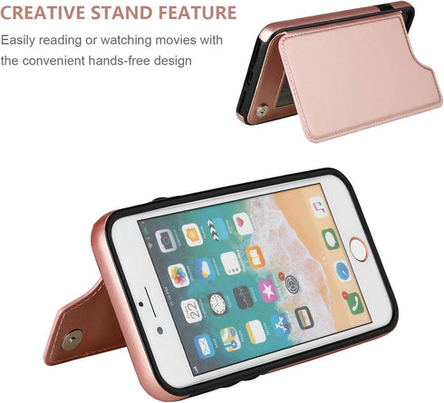 OT ONETOP Wallet Case for iPhone 7 Plus/8 Plus, Premium PU Leather, Card Holder, Kickstand, Shockproof Cover (Rose Gold)