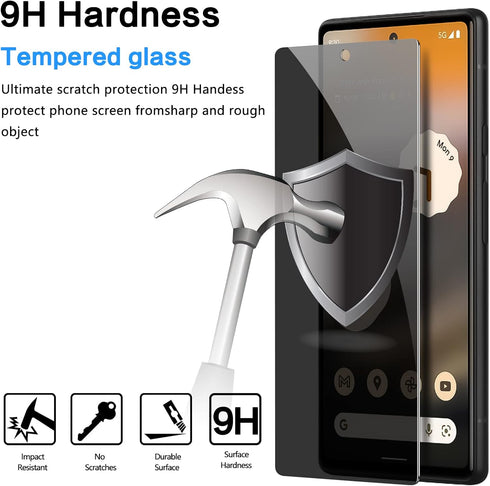 Google Pixel 6A Privacy Screen Protector by YWXTW, 6.1" 5G, Tempered Glass, Anti-Spy, 9H Hardness Film.