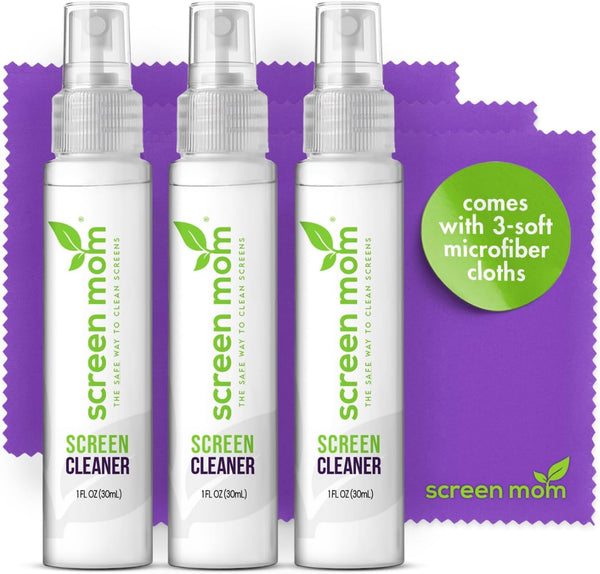 Screen Mom Screen Cleaner Spray and Microfiber Cloths 3-Pack (3x1oz) by -Screen Cleaner Spray