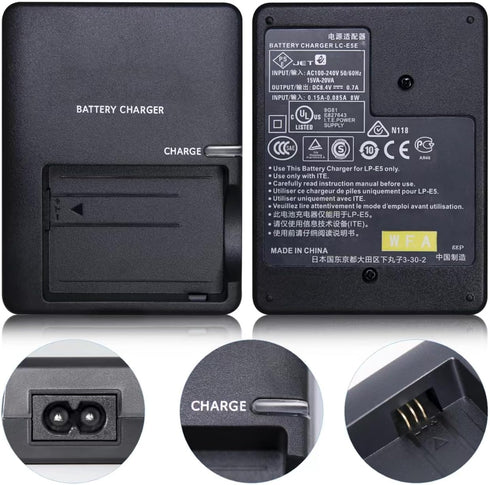 LP-E5 Quick Charger for Canon Battery: LCE5, LC-E5C, LC-E5E, EOS Compatible with Rebel XS, XSi, T1i, 450D, 500D, 1000D