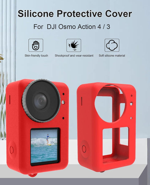 PULUZ Silicone Protective Case for DJI Osmo Action 4/3 with Lens Cap,Dust-Proof,Slim Durable Lightweight Rubber Soft Silicone Camera Protective Cover Accessories(Red)