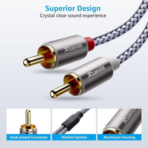Ruaeoda 3.5mm to 2RCA Cable 6 Feet, Braided 2RCA to 3.5mm AUX Stereo Y Splitter Cable, Double-Shielded for Audiophiles