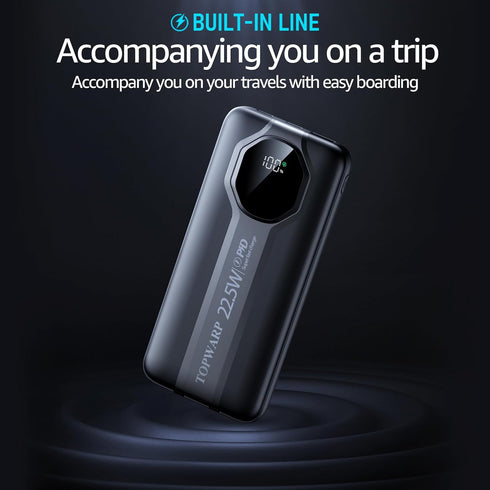 Power Bank, 20000mAh PD 22.5W Portable Charger with 4 Built-in Output Channels, 2 Output Cables, QC3.0 Fast Charging