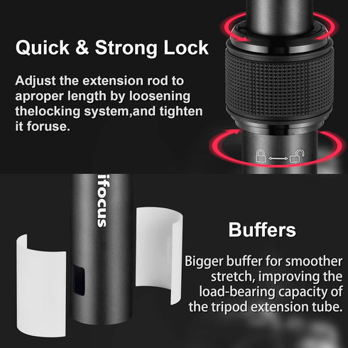 MINIFOCUS Tripod Extension, 2 Section Center Columns, 23.4" Alloy Aluminum Tripod Extender Tube with 1/4" 3/8" Screw
