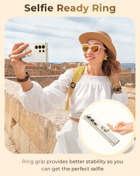 Miss Arts Luxury Bling Phone Case for Samsung Galaxy S22 Ultra, Ring Holder Stand, Cute Soft TPU Cover for Women Girls