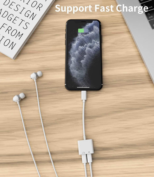 Headphone Adapter Lightning to Audio Jack and Charger Extender, Compatible with iPhone 11 12 Mini Pro Max
