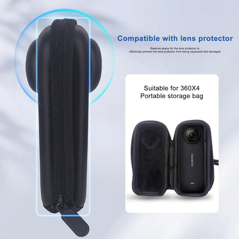 FiTSTILL Black PU Mini Hard Shell Travel Case for Insta360 X4, Water-resistant Protective Accessories Kit