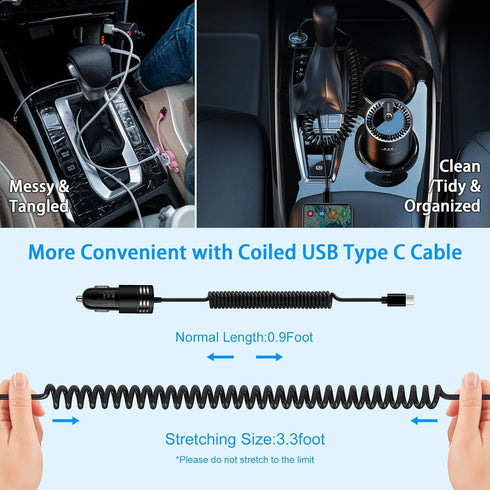 48W Car Charger USB C Fast Charging for iPhone 16 Pro Max, Motorola Edge 2024 Razr, 3ft Type C Coiled Cable