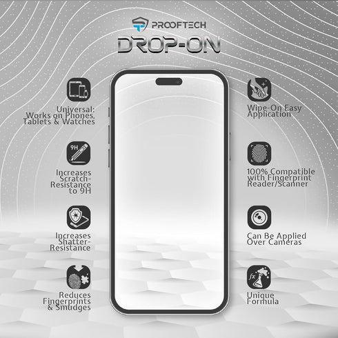 DROP ON Liquid Glass Screen Protector - Scratch & Crack Resistant Nano Protection for 10 Devices: Phones, Tablets,