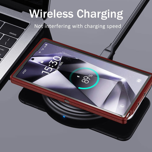 BaHaHoues Samsung Galaxy S24 Ultra Case, Shockproof Military Grade Cover with Kickstand, Red/Black 5G Protection.