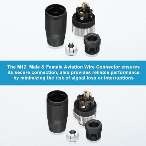MECCANIXITY 5 Pin M12 Male & Female Aviation Wire Connector, 4 Set Waterproof IP67 Circular Connector for Networks
