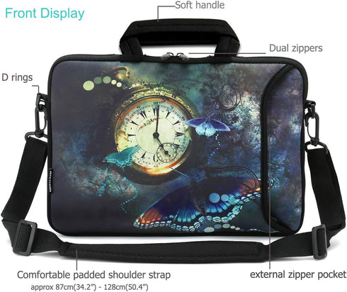 RICHEN 10 inch Messenger Bag Sleeve with Handle, Accessory Pocket for 7 to 10-Inch Laptops/Notebooks (Clock & Butterfly)
