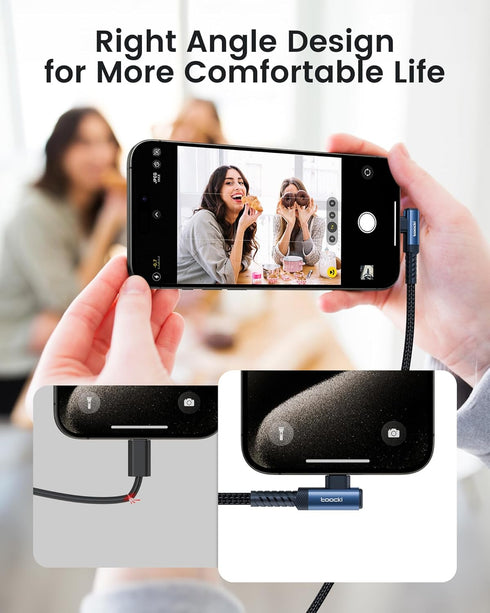 60W USB C to USB C Cable (2-Pack 6.6FT), Right Angle Fast Charging USB A to USB C Charger Cable for iPhone 15 Pro