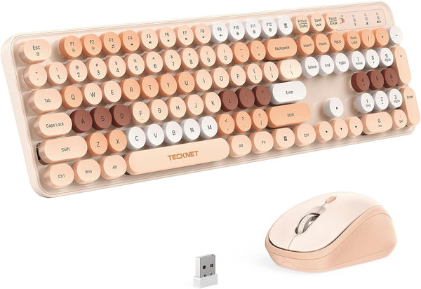 TECKNET Colorful Wireless Keyboard and Mouse Combo, Dual Bluetooth & 2.4G, Quiet Retro