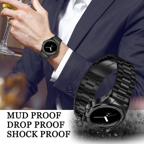 MioHHR Compatible for Google Pixel Watch 3 41mm / Pixel Watch 2, Stainless Steel Case with Wristband Strap, Black