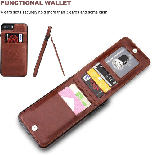 KIHUWEY iPhone 7/8 Plus Case Wallet, Premium Leather with Credit Card Holder, Heavy Duty Protective Cover (Brown)