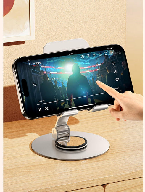 JUEJUEZI Foldable Cell Phone Stand, Metal Portable Phone Holder, Fully Adjustable Rotatable Cell Phone Holder for Desk