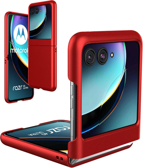 Foluu Slim Fit Case for Motorola Razr Plus 2023, Red Matte PC Cover + 1 Pack Soft TPU & Built-in Screen Protectors.