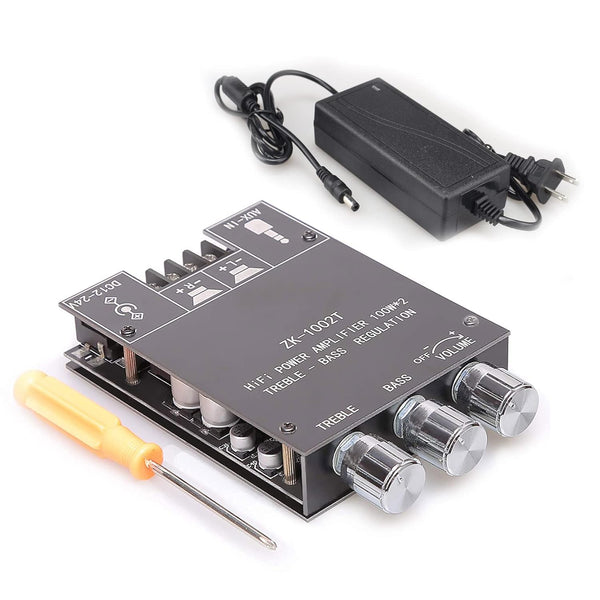ZK-1002T Bluetooth Amplifier Board, 2.0 Channel Class-D Amplifier with Treble and Bass Control, 100W+100W Power Output