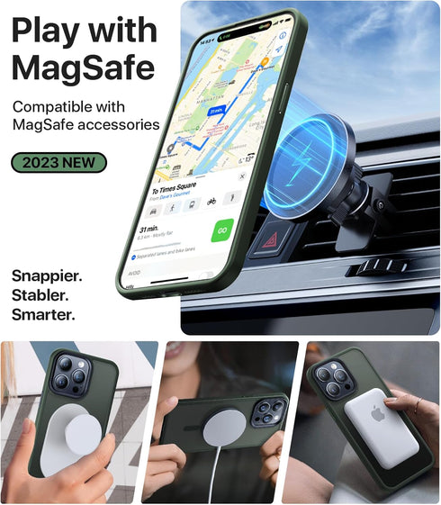 iPhone 15 Pro Case, Alpine Green - Slim Shockproof, Military-Grade, Translucent Matte, Strong Magnetic, MagSafe