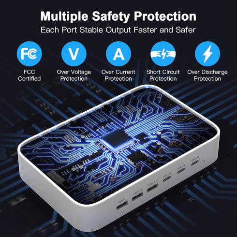 MSTJRY 90W 6-Port USB C Fast Charging Station - Multi PD Charger Station for iPhone, iPad, Tablet, Phone, Charging Dock