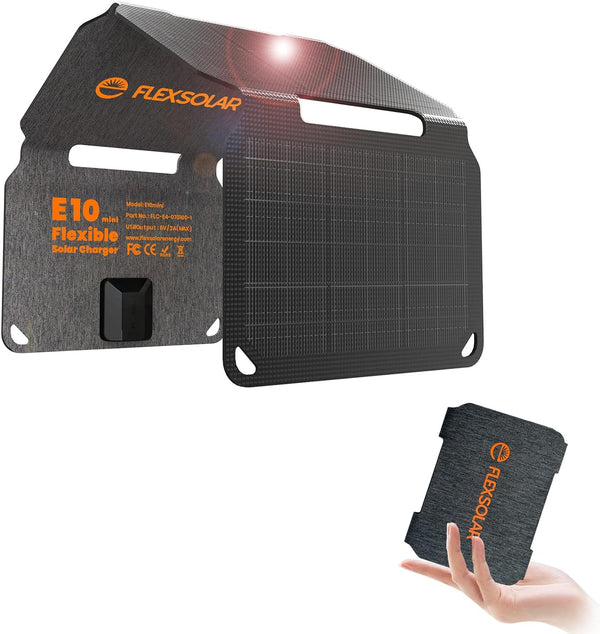 FlexSolar 10W Foldable Solar Chargers 5V USB Small Power Emergency Portable for Phones, Flashlights, Small Battery Packs