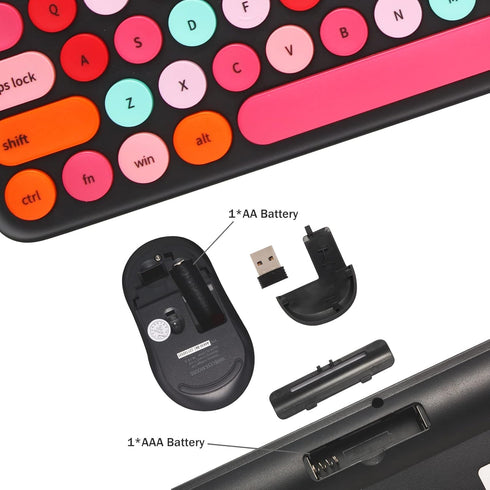 Wireless Keyboard and Mouse Combo, Retro Typewriter Wireless Keyboard with Round Keycaps for Desktop