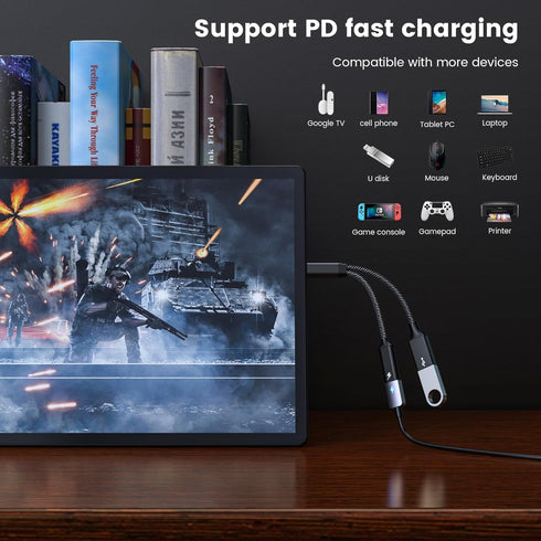 USB C OTG with Charging Adapter, USB C OTG Splitter with 60W PD Fast Charge for Steam Deck, Galaxy S22, Switch